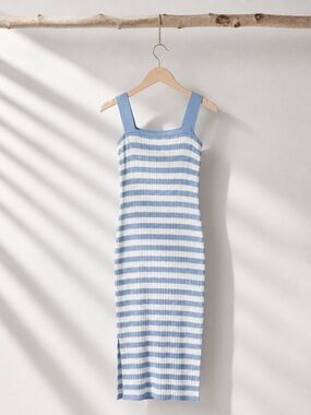 Blue and White Striped Midi Dress